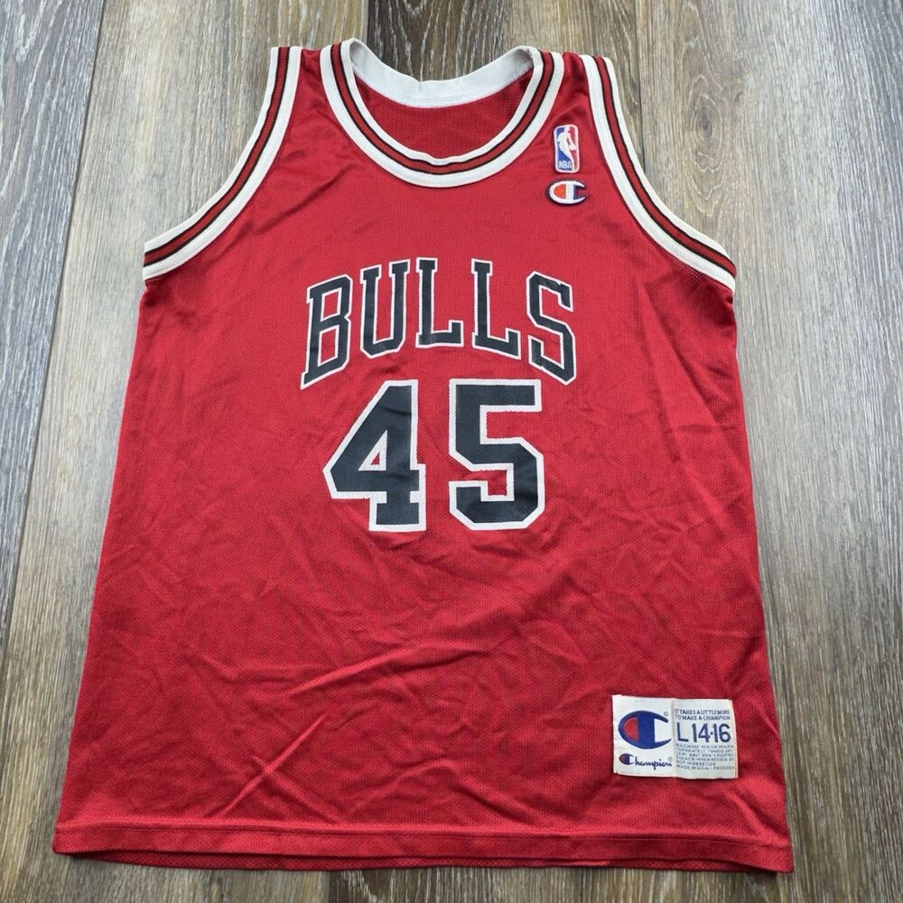Vintage Chicago Bulls Jersey Youth L 14-16 Red Michael Jordan #45 Champion NBA